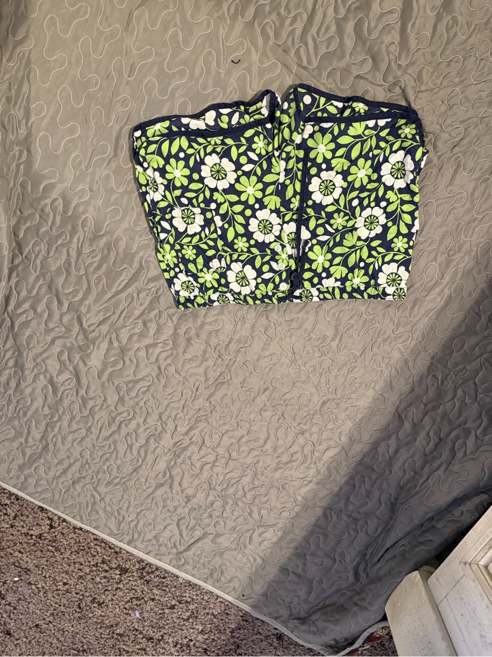 Vera Bradley Navy Shorts with Lime Green & White Floral Print